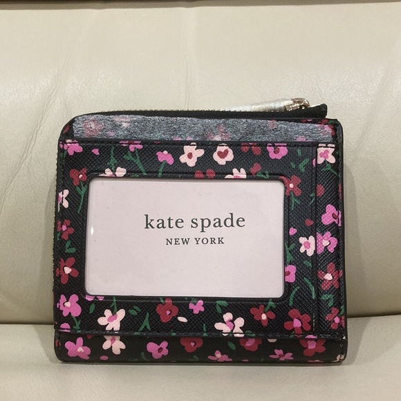 NWT Kate Spade Black Floral Splendid Ditsy Schuyler Small L Zip Bifold Wallet - Picture 13 of 15
